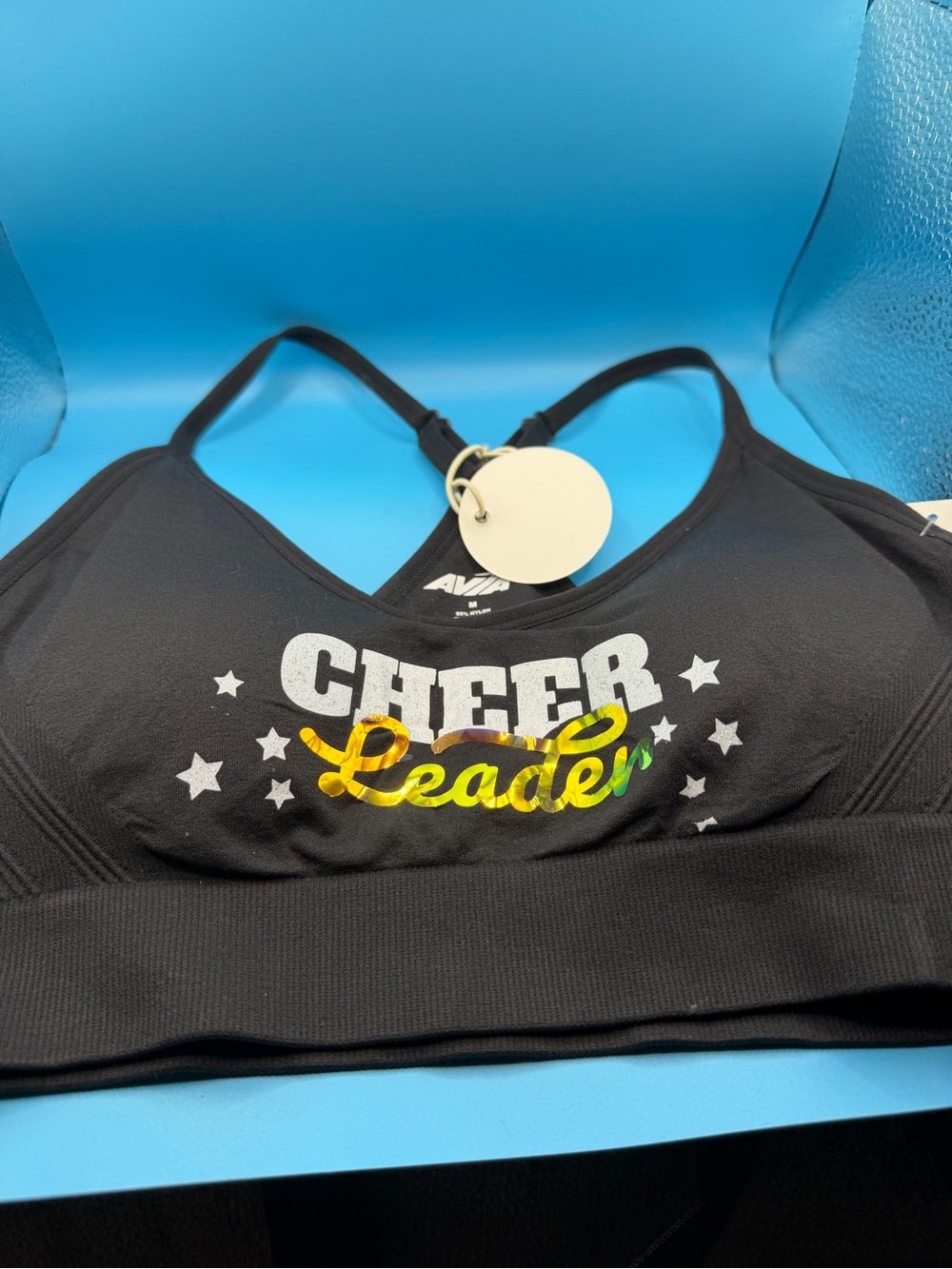Hand Crafted Black Sports Bra with Multicolor 'Cheer Leader' Print